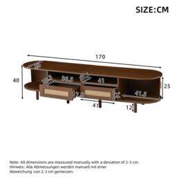 BTM TV Cabinet TV Stand Console Rattan Drawers Sliding Doors Storage in Dark Brown - thumbnail 7