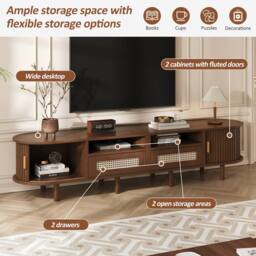 BTM TV Cabinet TV Stand Console Rattan Drawers Sliding Doors Storage in Dark Brown - thumbnail 9