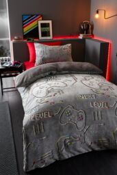 Catherine Lansfield 'Game Over' Glow in the Dark Fleece Duvet Cover Set in Black - Size: Single