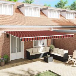 Berkfield Home Manual Retractable Awning Orange & Brown 500x300 cm in Red - thumbnail 2