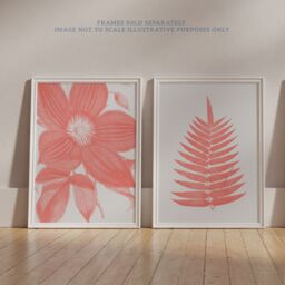 Artery8 Wall Art Print Pack of 2 A4 Calm Flower & Fern Frond Coral Pink Plant Botanical Aesthetic Living Room s Set - thumbnail 6