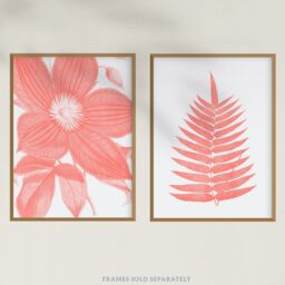 Artery8 Wall Art Print Pack of 2 A4 Calm Flower & Fern Frond Coral Pink Plant Botanical Aesthetic Living Room s Set - thumbnail 5