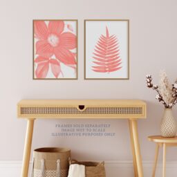 Artery8 Wall Art Print Pack of 2 A4 Calm Flower & Fern Frond Coral Pink Plant Botanical Aesthetic Living Room s Set - thumbnail 2