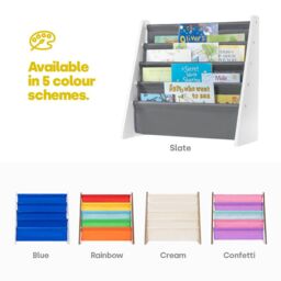 LIVIVO Natural Kids Bookshelf 4 Tier Sling Book Storage Rack in Grey - thumbnail 7