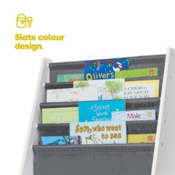 LIVIVO Natural Kids Bookshelf 4 Tier Sling Book Storage Rack in Grey - thumbnail 6