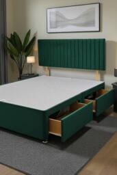 Knight Sleep Emily Divan Bed Base 2 Drawers & Headboard in Dark Green - Size: Small Double - thumbnail 2