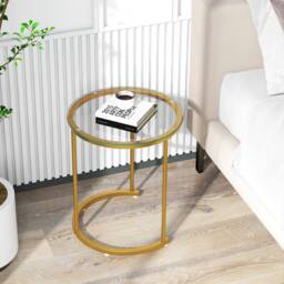 Gymax Nesting Coffee Table Set Round & Oval End Tables With Glass Tabletop in Gold - thumbnail 9