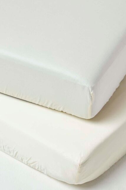 Homescapes Sateen Cotton Fitted Cot Sheets 400 Thread Count, 2 Pack in Cream - image 1