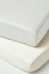 Homescapes Sateen Cotton Fitted Cot Sheets 400 Thread Count, 2 Pack in Cream