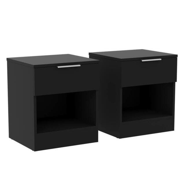 Home Discount Vida Designs Trega 1 Drawer Bedside Cabinet Space saving, Set Of 2 in Black - image 1