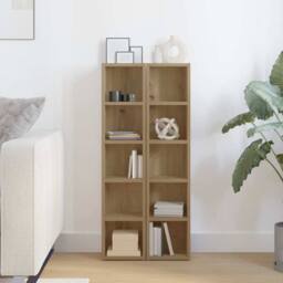 Berkfield Home Modern CD Cabinets 2 pcs Artisan Oak 21x16x93.5 cm Engineered Wood in Brown - thumbnail 2