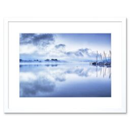 "Artery8 Wall Art Print Misty Lake Constance Framed in White - Size: W7"" x H9""" - thumbnail 1