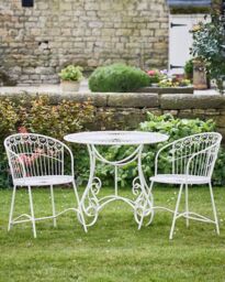 Dibor Vintage Ornate Cream Iron 3 Piece Indoor Outdoor Garden Furniture Hallway Kitchen Dining Table & Chair Folding Bistro Set - Size: Large