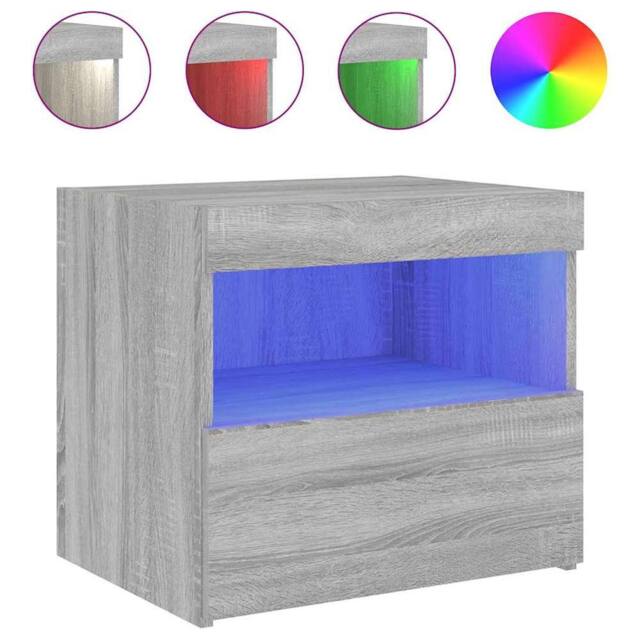Berkfield Home Bedside Cabinet with LED Lights Grey Sonoma 50x40x45 cm - Size: 50 x 40 x 45 cm - image 1