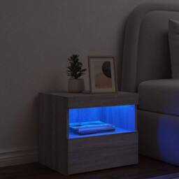 Berkfield Home Bedside Cabinet with LED Lights Grey Sonoma 50x40x45 cm - Size: 50 x 40 x 45 cm - thumbnail 4