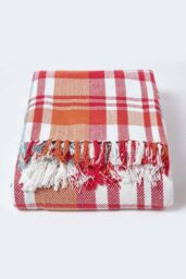 Homescapes Tartan 100% Cotton Falun Throw in Red - Size: 225 cm x 255 cm - thumbnail 2