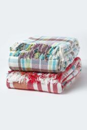 Homescapes Tartan 100% Cotton Falun Throw in Red - Size: 225 cm x 255 cm - thumbnail 6