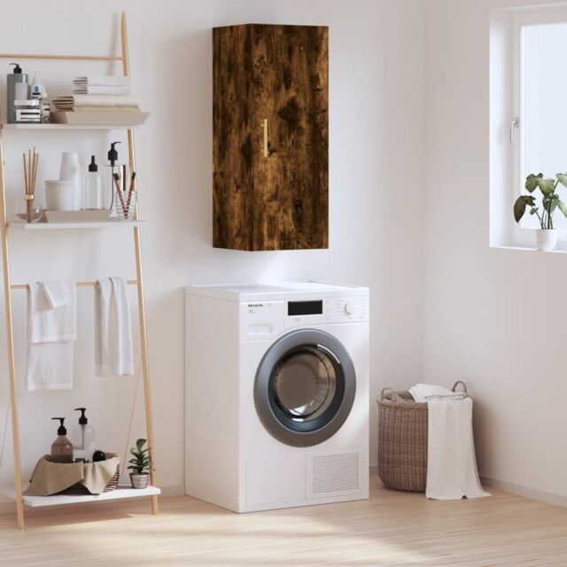 Berkfield Home Wall Mounted Cabinet Smoked Oak 34.5x34x90 cm in Brown - image 1