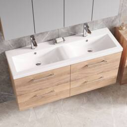 Balterley Level 1200mm Wall Hung 4 Drawer Unit with Double Basin - Bleached Oak in Brown - thumbnail 4