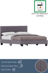 Home Discount Vida Designs Lisbon Faux Leather Bed Frame UKFR Fabric with Mattress in Grey - Size: Small Double - thumbnail 4