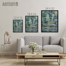 "Artery8 Water Lilies & Japanese Bridge Monet Vintage Framed Canvas Wall Art in Green - Size: W12"" x H16""" - thumbnail 4