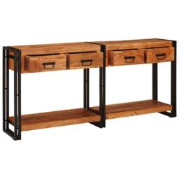 Berkfield Home Console Tables 2 pcs Brown 160 x 33 x 75 cm Solid acacia wood - thumbnail 3