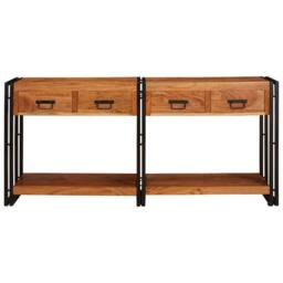 Berkfield Home Console Tables 2 pcs Brown 160 x 33 x 75 cm Solid acacia wood - thumbnail 4