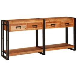 Berkfield Home Console Tables 2 pcs Brown 160 x 33 x 75 cm Solid acacia wood - thumbnail 2