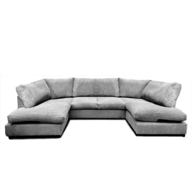 Bliss Furniture Jumbo Cord U Shaped Full Back Sofa Grey Modern Design, Super Comfy - Size: 6 Person - image 1