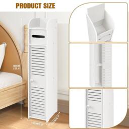 NESTLUNE White Tall Corner Cabinet Slim Bathroom Storage Shelf Unit - thumbnail 2