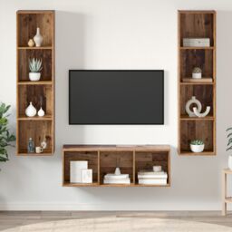 Berkfield Home TV Cabinet Set with Shelf Wall-mounted with Storage 3 pcs Old wood 37 x 37 x 142.5 cm in Brown - thumbnail 1