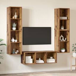 Berkfield Home TV Cabinet Set with Shelf Wall-mounted with Storage 3 pcs Old wood 37 x 37 x 142.5 cm in Brown - thumbnail 4