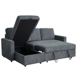 Aspire Nexis Corner Sofa Bed with Storage, Chaise on the Left in Charcoal - Size: 3 Seater - thumbnail 4