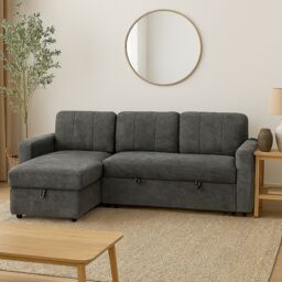 Aspire Nexis Corner Sofa Bed with Storage, Chaise on the Left in Charcoal - Size: 3 Seater - thumbnail 1