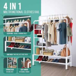 EONLION Heavy Duty Double Clothes Rail 120kg for Bedroom in White - thumbnail 4