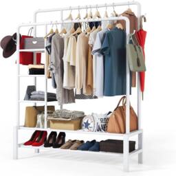EONLION Heavy Duty Double Clothes Rail 120kg for Bedroom in White - thumbnail 1