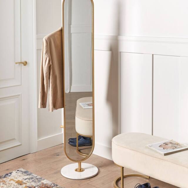 Wyld and Coco Luxor Home Gold Coat Stand with Full-Length Mirror and Marble Base - image 1