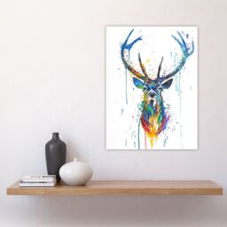 "Artery8 Deer Stag Colourful Ink Splat Bright Portrait Wall Art Print - Size: W24"" x H32""" - thumbnail 4