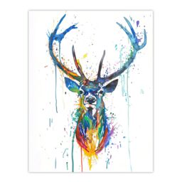 "Artery8 Deer Stag Colourful Ink Splat Bright Portrait Wall Art Print - Size: W24"" x H32""" - thumbnail 1