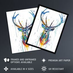 "Artery8 Deer Stag Colourful Ink Splat Bright Portrait Wall Art Print - Size: W24"" x H32""" - thumbnail 2