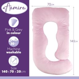 Aamira Pink & Dark Grey Pregnancy Pillow, 140x70x20cm J Shaped Shredded Memory Foam Maternity Pillow - Size: 140 x 70 x 20 cm - thumbnail 7