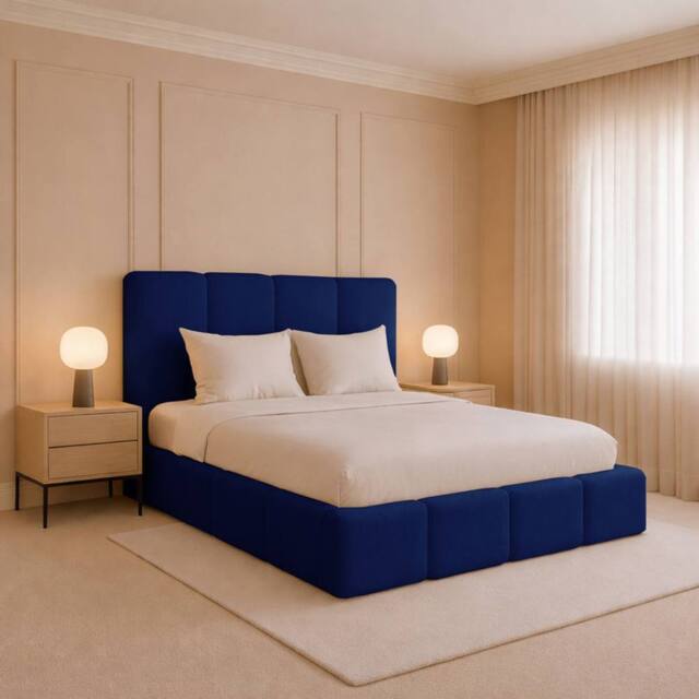 Desire Deco Monaco Plush Velvet Upholstered Bed Frame - Double, King & Super King in Blue - Size: Double - image 1