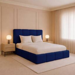 Desire Deco Monaco Plush Velvet Upholstered Bed Frame - Double, King & Super King in Blue - Size: Double - thumbnail 1