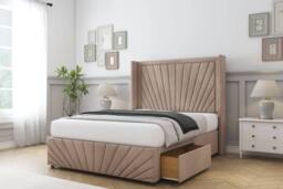 "Sloomy Rutherford Naples Divan Base 2 Drawers-54"" Wing Headboard-Footboard in Light Brown - Size: Small Double" - thumbnail 4