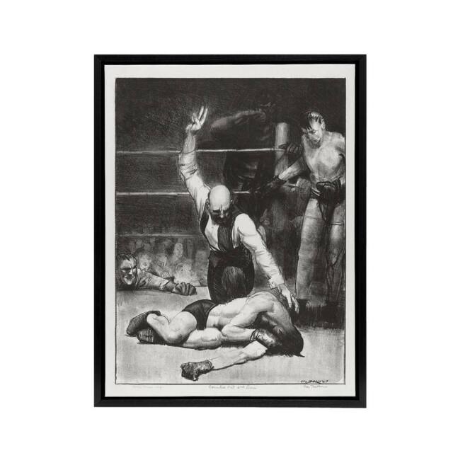 "Artery8 George Bellows Counted Out Second Stone Boxing Framed Canvas Art Print in Grey - Size: W12"" x H16""" - image 1