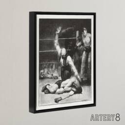 "Artery8 George Bellows Counted Out Second Stone Boxing Framed Canvas Art Print in Grey - Size: W12"" x H16""" - thumbnail 2