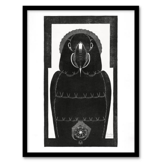Artery8 Samuel J De Mesquita Framed Wall Art Print Stylised Ara Macaw Parrot in White - Size: A4 - image 1
