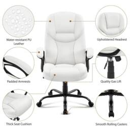 Kelvenix White High Back Desk Chair Adjustable Height Ergonomic Swivel Computer Chair - thumbnail 5