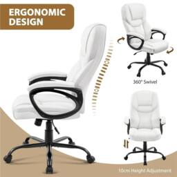 Kelvenix White High Back Desk Chair Adjustable Height Ergonomic Swivel Computer Chair - thumbnail 3