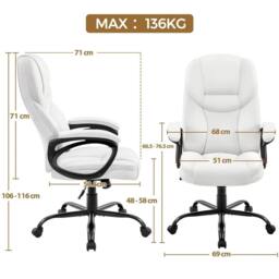 Kelvenix White High Back Desk Chair Adjustable Height Ergonomic Swivel Computer Chair - thumbnail 2